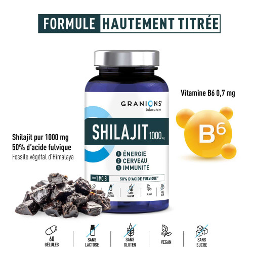 Granions Shilajit 1000mg 60 Gélules Boost Énergie Vitalité Pharma360