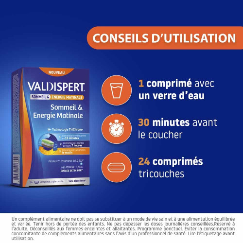 Valdispert Sommeil Énergie 24 comprimés Meilleur sommeil et réveil vif