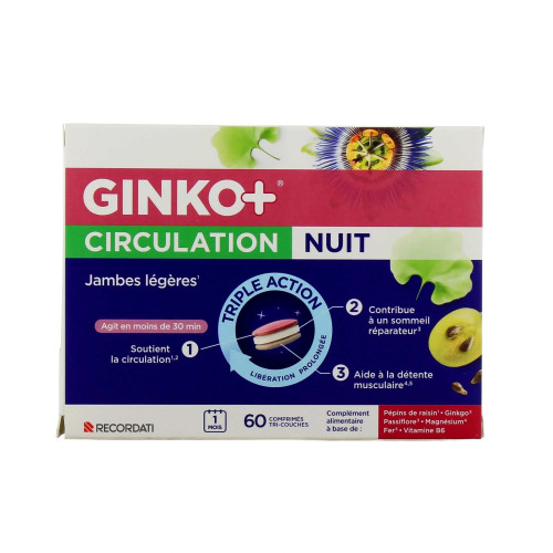 Bouchara Recordati Ginko+ Circulation Nuit 60 comprimés jambes légères