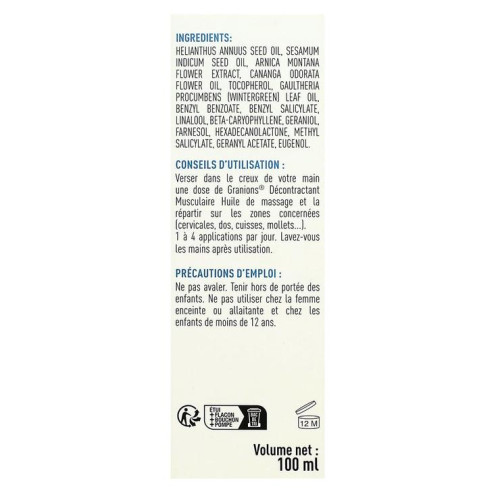 Granions Huile Massage Musculaire 100ml Arnica Relaxation Pharma360