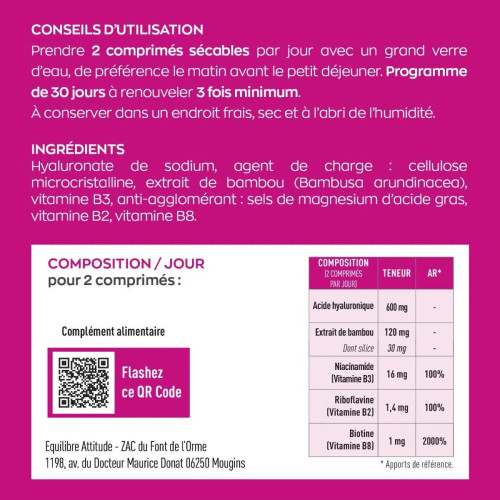 Granions Acide Hyaluronique 600mg 60 comprimés Peau Hydratée Jeunesse