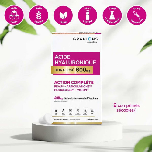 Granions Acide Hyaluronique 600mg 60 comprimés Peau Hydratée Jeunesse