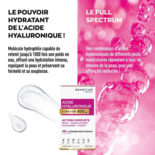 Granions Acide Hyaluronique 600mg 60 comprimés Peau Hydratée Jeunesse