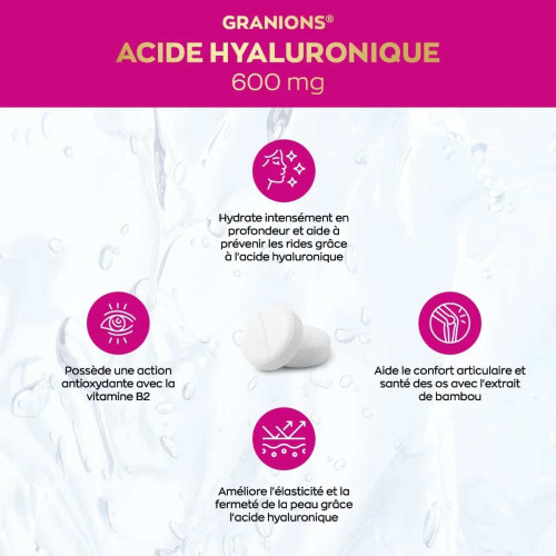 Granions Acide Hyaluronique 600mg 60 comprimés Peau Hydratée Jeunesse