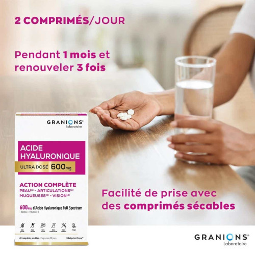 Granions Acide Hyaluronique 600mg 60 comprimés Peau Hydratée Jeunesse