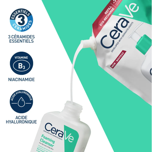 CeraVe Gel Moussant 473 ml Recharge Purifiant Hydratant Peau Saine