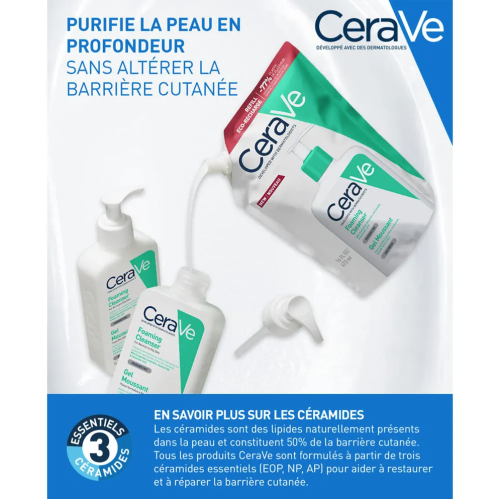 CeraVe Gel Moussant 473 ml Recharge Purifiant Hydratant Peau Saine