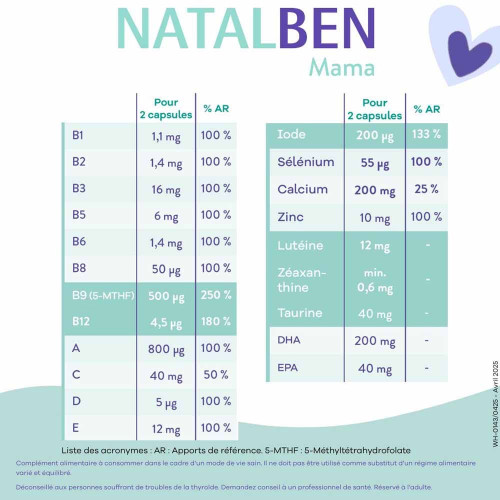 Natalben Mama Allaitement 60 caps Fatigue & Développement Bébé