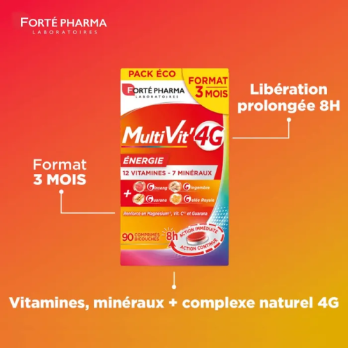 Forté Pharma MultiVit'4G Énergie 90 Comprimés Vitalité et Énergie
