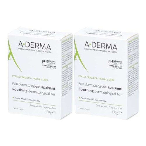 ADERMA Pain Dermatologique 2x100g Peaux Sensibles Apaisant Pharma360