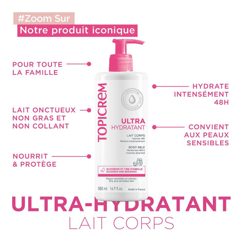 Ultra-Hydratant TOPICREM : 24-48h de confort, glycérine 10%, urée 2%