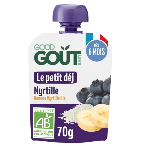 Gourde petit déjeuner bébé myrtille bio dès 6 mois 70 g