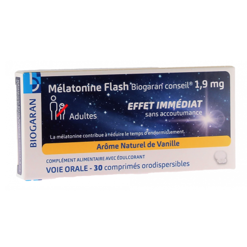 Biogaran Mélatonine Flash 1,9 mg 30 comprimés Sommeil rapide Pharma360