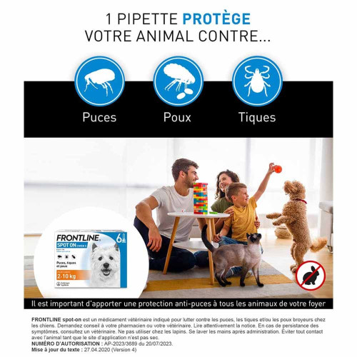 Frontline Spot-On Chien 2-10Kg 4 Pipettes - Protection Puces Tiques