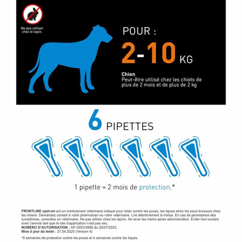 Frontline Spot-On Chien 2-10Kg 4 Pipettes - Protection Puces Tiques