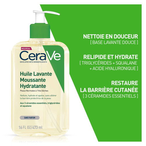 CeraVe Huile Lavante 473ml - Nettoie et Hydrate Peau Normale