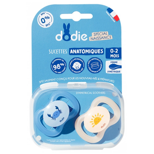 2X SUCETTES ANATOMIQUES 0-2 MOIS SPÉCIAL NAISSANCE BLEU ET ORANGE