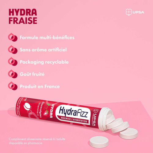 UPSA HydraFizz Hydra Fraise 16 Comprimés Hydratation Efficace