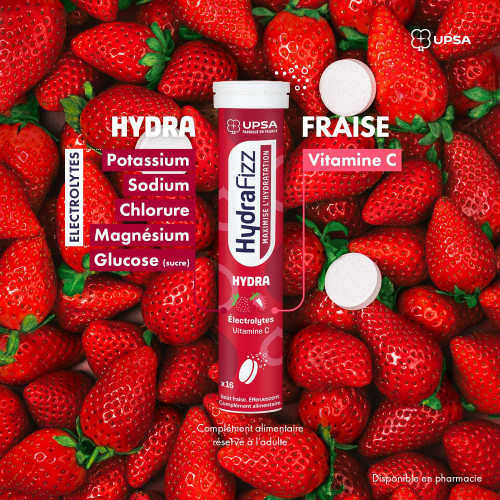 UPSA HydraFizz Hydra Fraise 16 Comprimés Hydratation Efficace