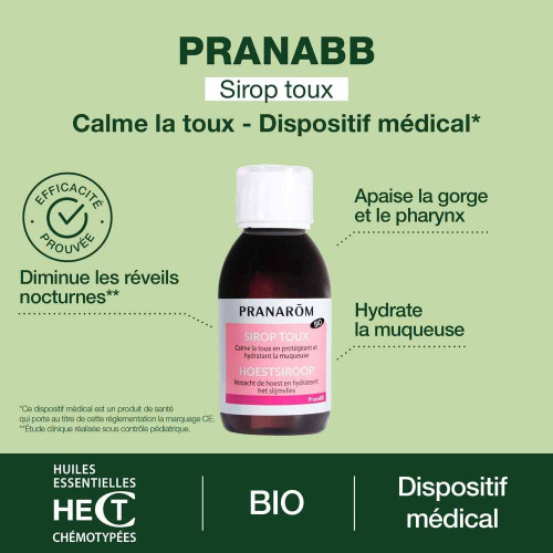 Pranarom PranaBB Sirop Toux Bio 120ml - Soulage et Hydrate