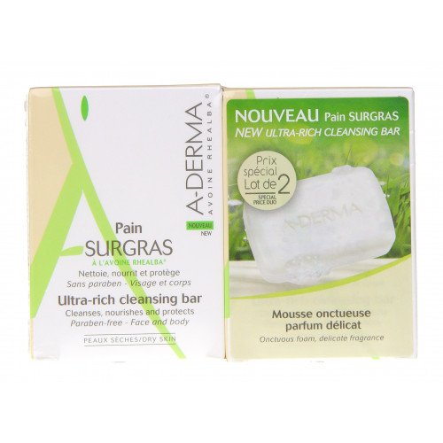 Aderma Pain Surgras 2x100g - Hygiène douce et hydratante