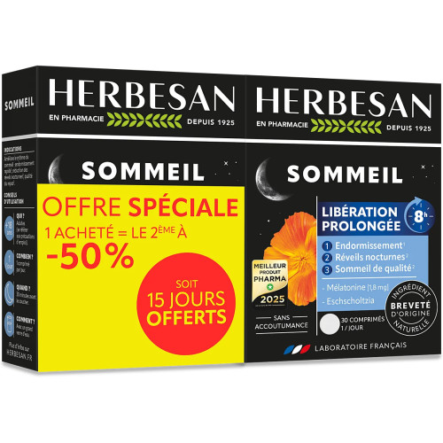 Herbesan Noctaphyt LP 8h 60 Comprimés Sommeil Réparateur Pharma360