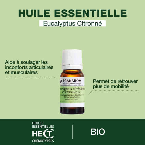 PRANAROM Huile Eucalyptus Citronné Bio 10ml - Anti-Inflammatoire