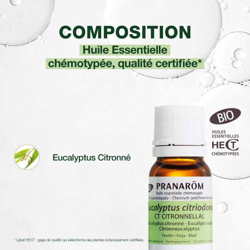 PRANAROM Huile Eucalyptus Citronné Bio 10ml - Anti-Inflammatoire