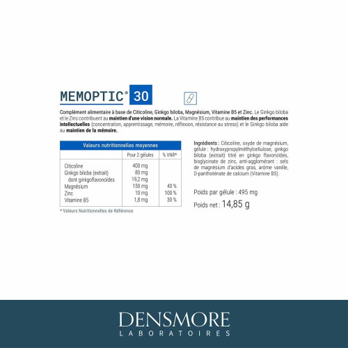 MEMOPTIC Densmore 30 Comprimés - Vision et Mémoire Normales