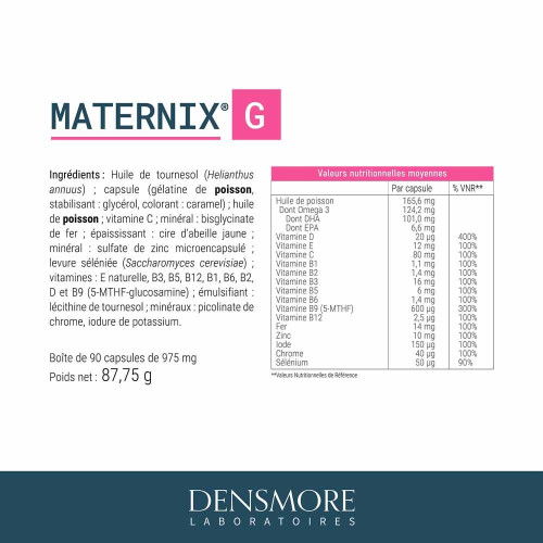 DENSMORE Maternix G Grossesse 90 Capsules - Boostez votre santé