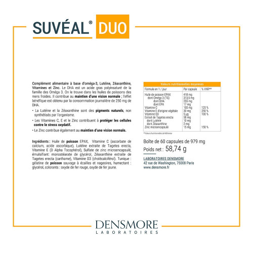 DENSMORE Suvéal Duo 90 Capsules - Vision Normale avec DHA
