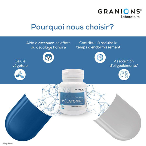 GRANIONS Mélatonine 1mg 60 Gélules - Sommeil Réparateur