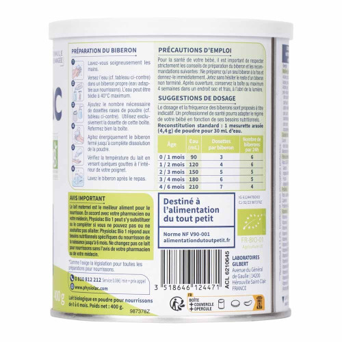 Bio 1 De 0 à 6 Mois 400 g