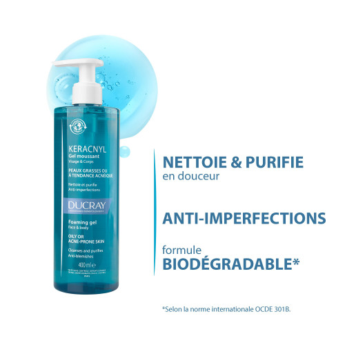 Ducray Keracnyl Gel Moussant 400ml - Purifie et Assainit