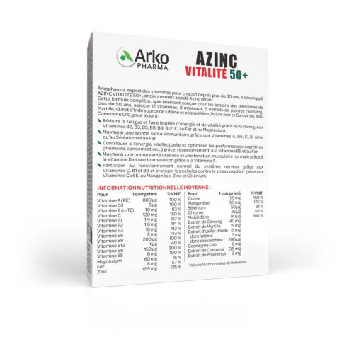 Azinc Senior Arkopharma 30 Comprimés - Vitalité et Immunité Renforcées