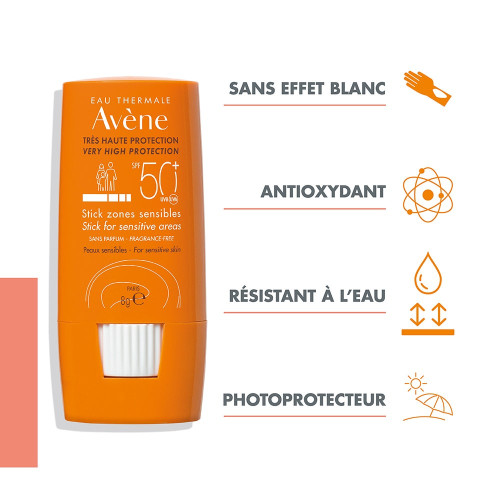 AVENE Stick Zones Sensibles SPF50+ 8g Protection UVA UVB