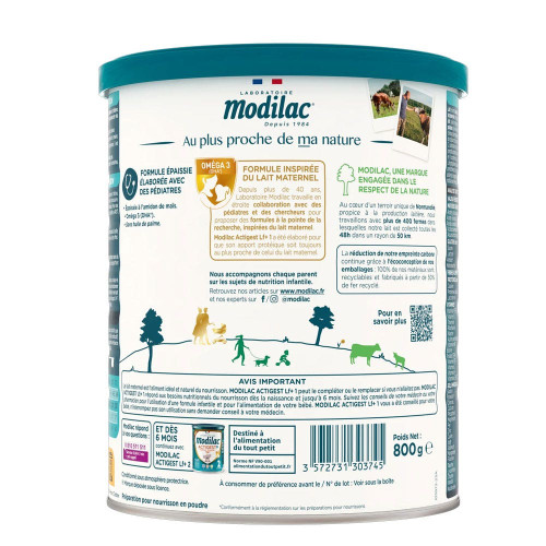 Modilac Actigest 1er âge 800g Lait épaissi sans huile de palme
