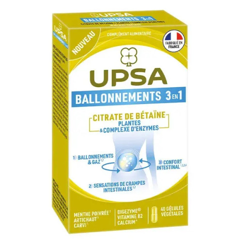 UPSA Ballonnements 3en1 40 gélules Soulagement digestif efficace