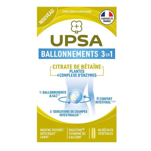 UPSA Ballonnements 3en1 40 gélules Soulagement digestif efficace
