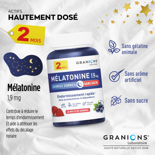 Granions Mélatonine 1,9 mg 60 Gummies Sommeil Réparateur - Pharma360