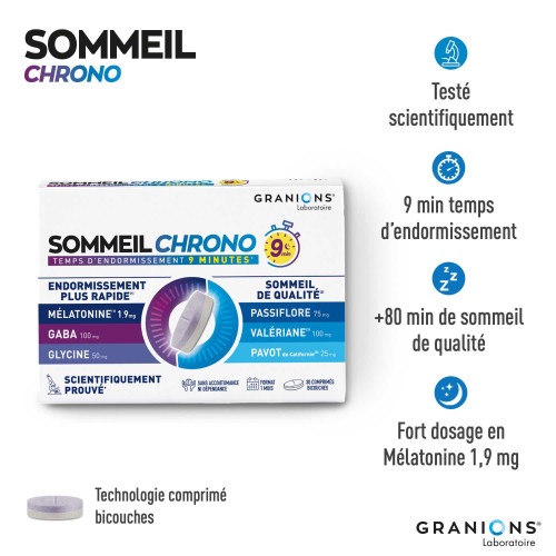 Granions Sommeil Chrono 30 Comprimés Endormissement Rapide et Réparateur