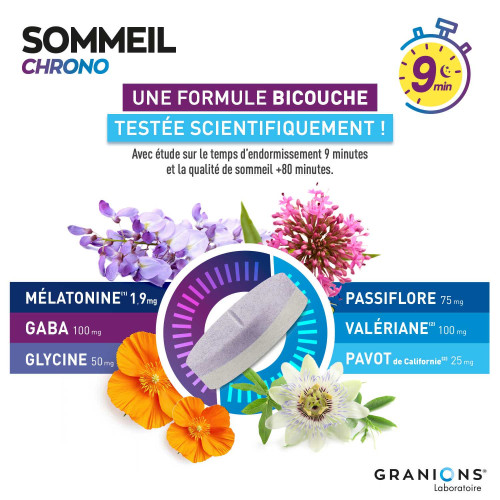 Granions Sommeil Chrono 30 Comprimés Endormissement Rapide et Réparateur