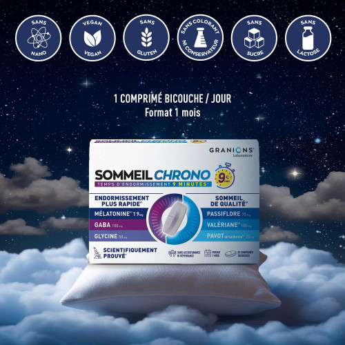 Granions Sommeil Chrono 30 Comprimés Endormissement Rapide et Réparateur