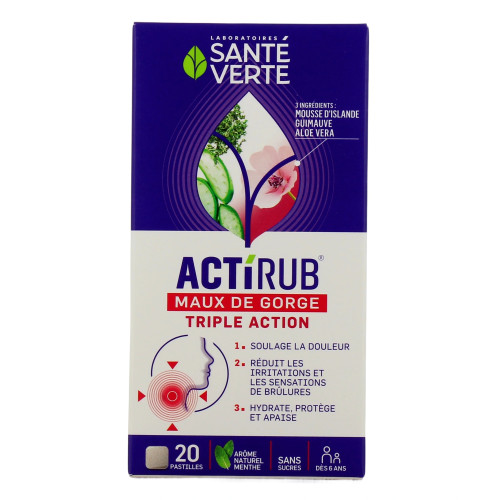 SANTE VERTE Actirub Gorge 20 pastilles Apaisant Hydratant Menthe