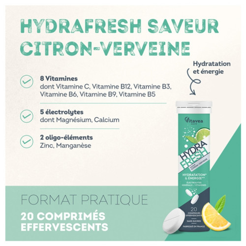 Vitavea Hydrafresh 20 Comprimés Hydratation Énergie Citron-Verveine