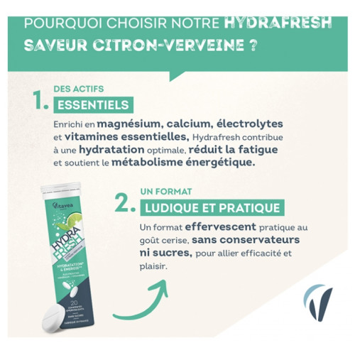 Vitavea Hydrafresh 20 Comprimés Hydratation Énergie Citron-Verveine