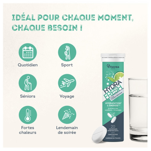 Vitavea Hydrafresh 20 Comprimés Hydratation Énergie Arômes Fruitée