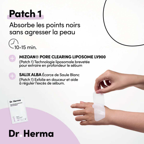 Dr Herma Nez Anti-Points Noirs 2 Patchs Teint Éclatant Pharma360