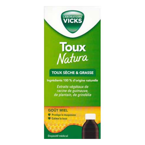 Vicks Toux Natura 140 ml Toux Sèche et Grasse Soulagement Naturel