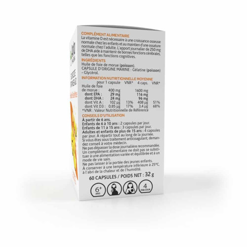 Arkopharma Arkogélules Huile Morue 60 gélules - Ossature et Cerveau